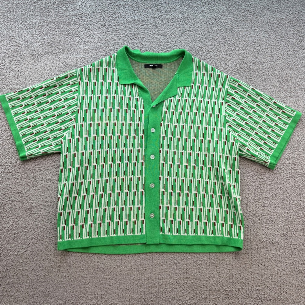 Nova Men Green Geometric Knit Short Sleeve Button Up Shirt Large ZDF01K410033